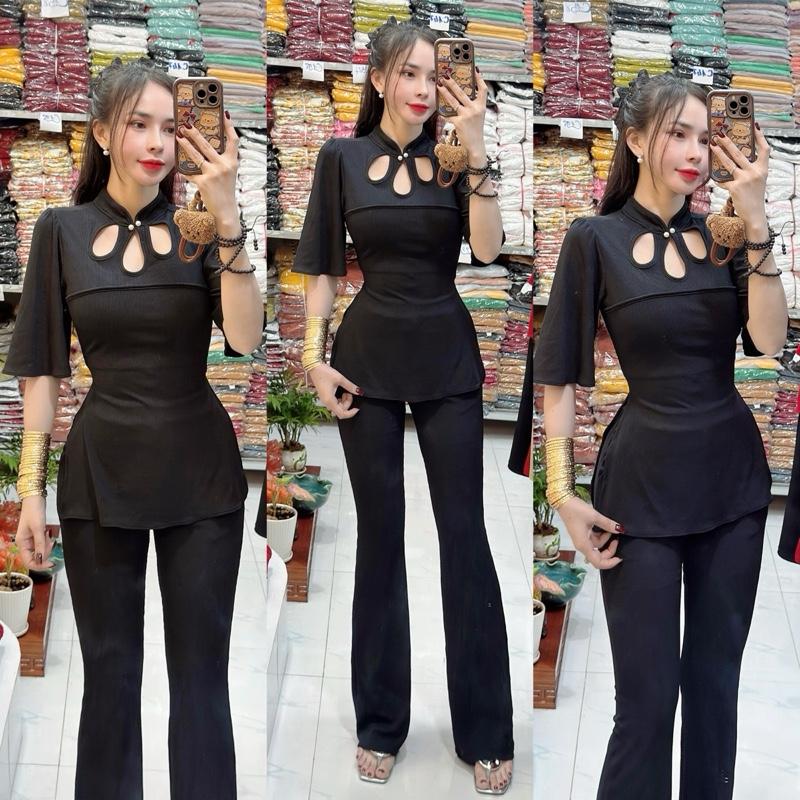 Mã C251 Sét Cổ Tiều Tay Xoè Form Suôn Xẻ Tà Quần Dài Loe (Quần dài 99/100) 1
