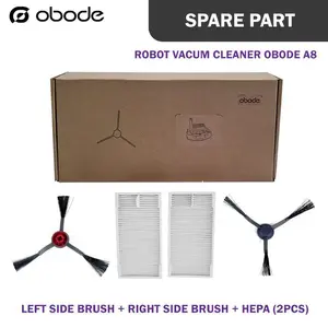 Obode A8+ Sparepart Side Brush Kiri Kanan + HEPA Filter (2Pcs) Robot Vacuum | Sparepart Left & Right Side Brush + HEPA (2 Pcs) | Original Sparepart