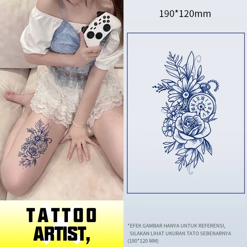 Tato Temporer Jus Tato Patch Semi Permanen Selama 15 Hari Stiker Tahan Air Stiker Tato Herbal Tato Temporer Kering Temporary tattoo halal Tubuh Waterproof Hitam Punggung Punggung Hitam 5