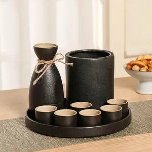 Japanese Ceramic Wine Household Sake Wine Warmer Hot Pot Wine Warmer Wine Baijiu Cup Black Pottery Wine Supplies
