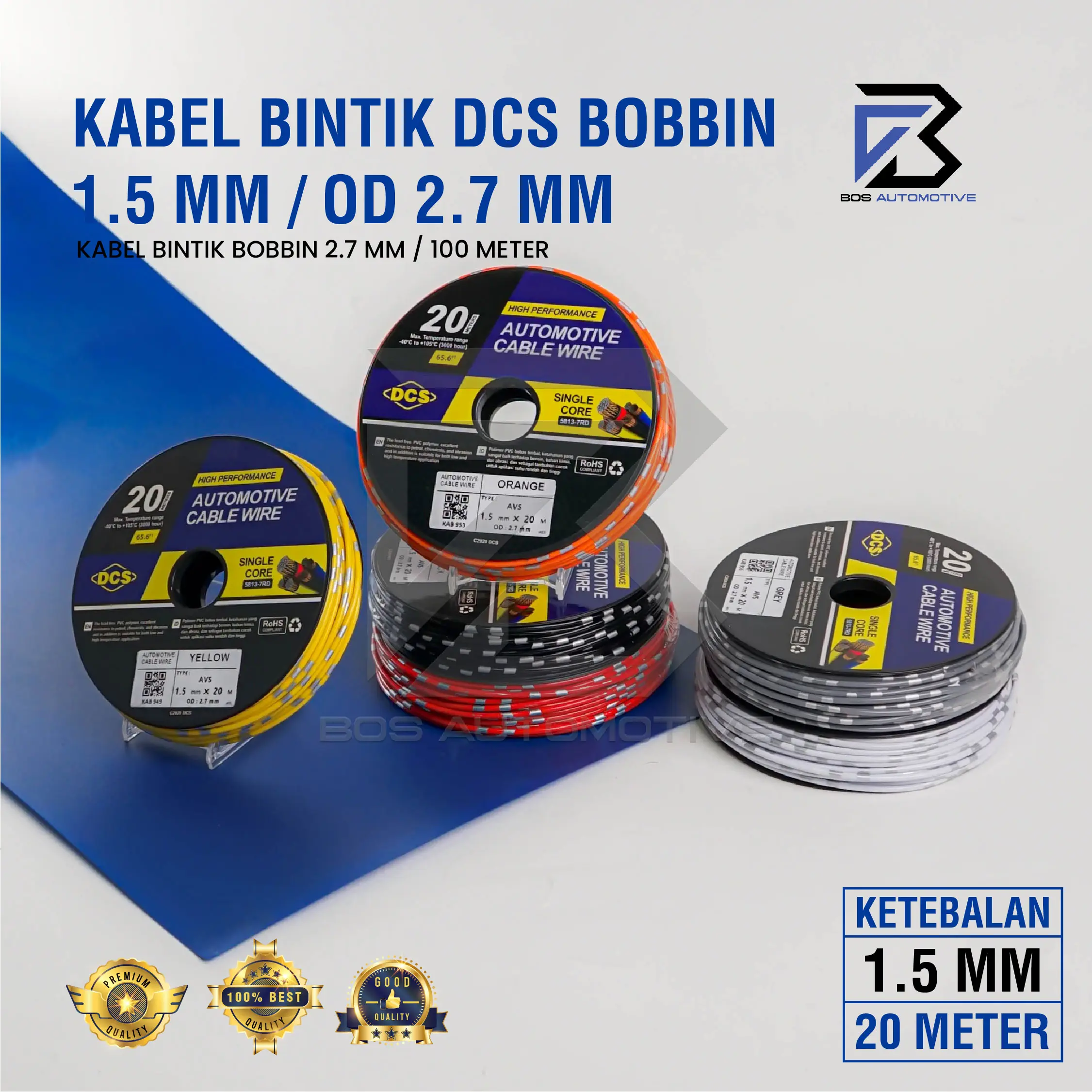 Kabel Bintik 1.5MM x 20M DCS Kabel Otomotif Body Mobil Motor Serabut Tembaga (BOBIN)