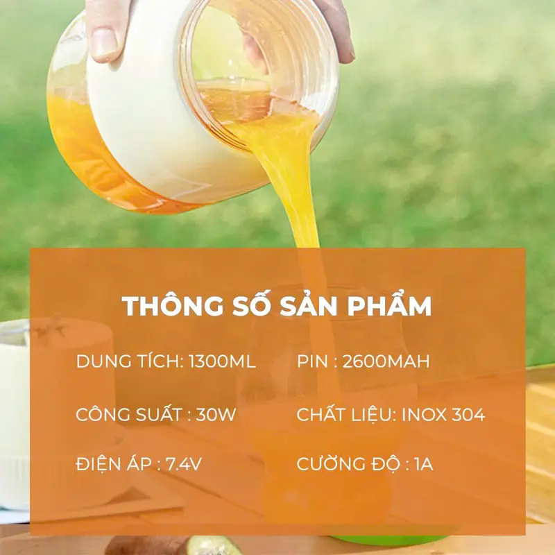 Máy xay sinh tố Venko VK-PB1300 Dung tích 1300ml Lưỡi dao 10 cánh Xay mạnh mẽ Máy xay sinh tố cầm tay không dây dùng pin 7