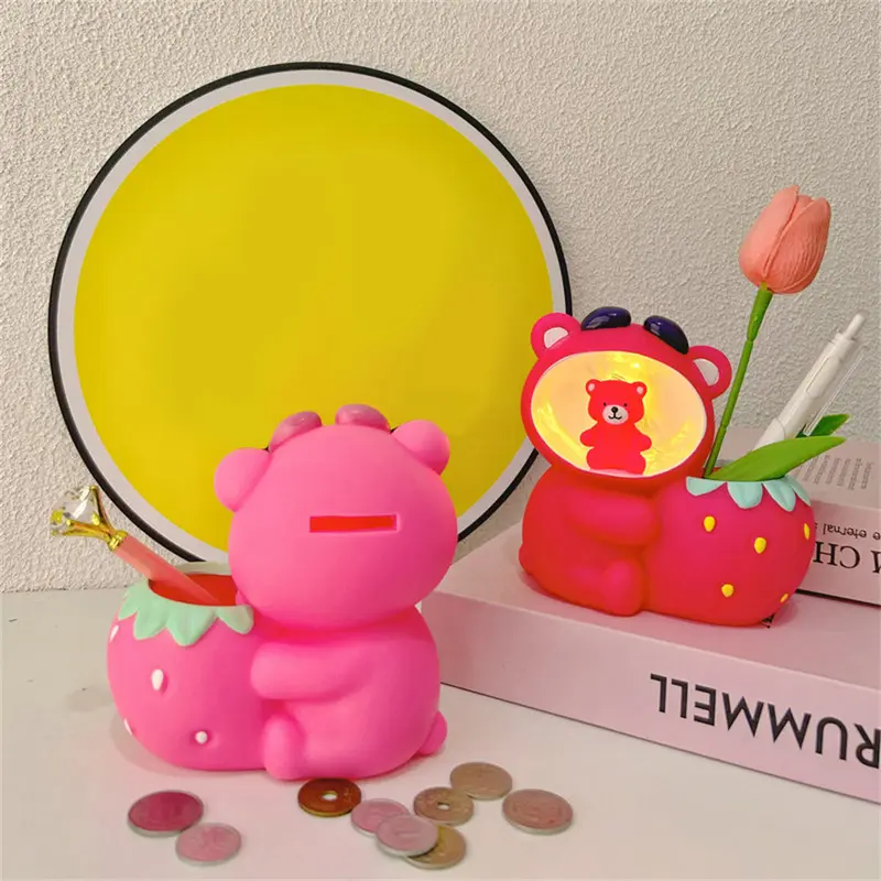 Đèn Ngủ Gấu Dâu Tây, Hộp Đựng Bút Hoạt Hình Dễ Thương, Quà Tặng Giá Trị Màu Sắc Cao, Thích Hợp Cho Bé Gái, Ngân Hàng Tiền Lẻ, Lý Tưởng Cho Sinh Viên, Lý Tưởng Làm Quà Tặng Sinh Nhật 1