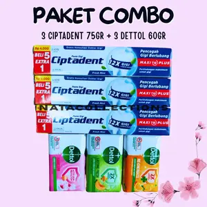 Paket Hemat Sabun Mandi 3 pcs Sabun Dettol 60gr + 3 pcs Ciptadent 75gr pasta gigi