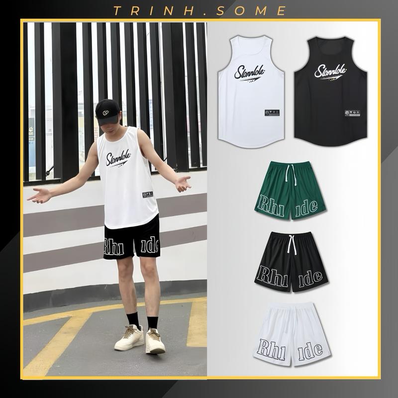 Bộ Quần Áo Ba Lỗ Thể Thao Bóng Rổ, Tập Gym, Thể Hình Sport Set Áo TankTop Phối Quần In Chữ Cá Tính, 2 Túi Quần Có Khoá Kéo, Dây Rút. Mã: BL.QD