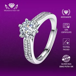 OS4-IDO-R06 Cincin Wanita Moissan Star Permata Moissanite Premium Silver S925 Dilapisi Emas Putih Sertifikat GRA Asli Garansi 1 Tahun Berkualitas Tinggi High Quality Anti Luntur Karat Berubah Warna Aksesoris Perhiasan Cincin Nikah Free Box