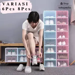 PAKET HEMAT KS061 6 dan 8 Pcs Tempat Box Sepatu Kotak Tempat Shoes Box Tempat Penyimpanan Sandal bahan Plastik