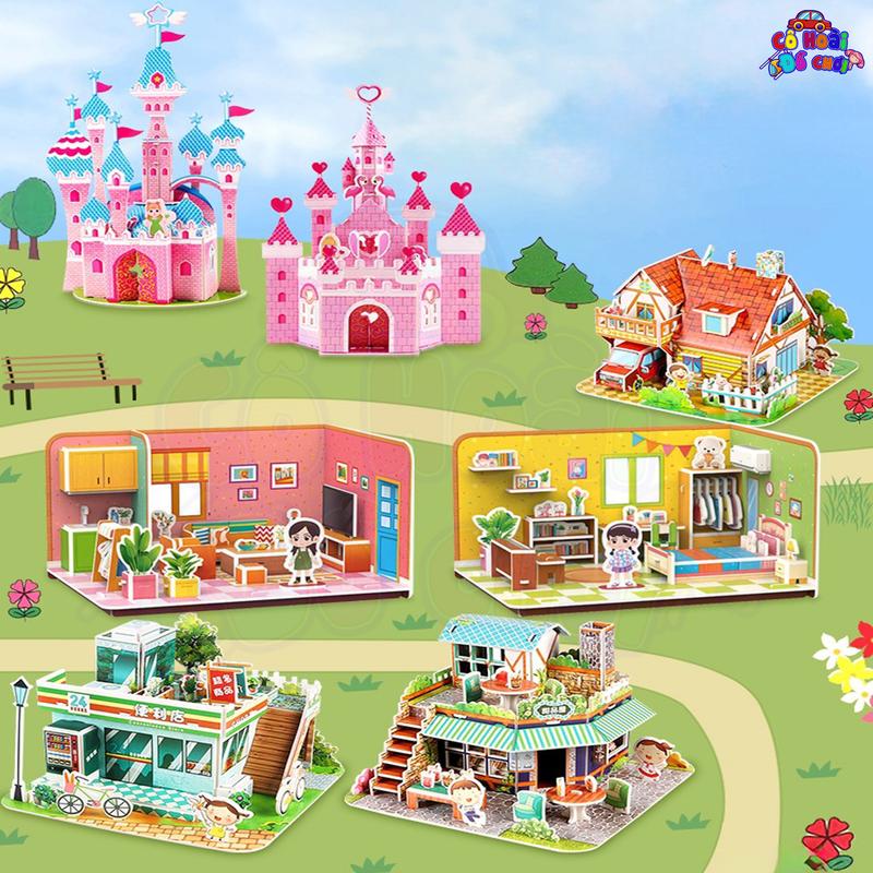 Size to Combo 4 5 6 bộ mô hình 3D bìa xốp lắp ráp thông minh đồ chơi lắp ghép hình 3D nhiều chủ đề cho bé trai bé gái
