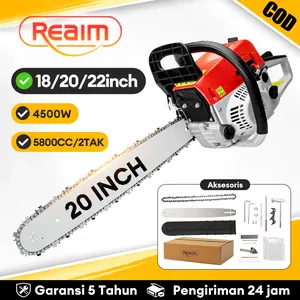 REAIM Mesin Potong Kayu 52CC 20inch Chainsaw 2Tak Untuk Gergaji Mesin Alat Outdoor Mesin Gergaji Kayu Gergaji Potong Pohon Kayu Pemotong Kayu Cepat & Irit Bahan Bakar Gergaji Mesin Portable Anti Macet - Untuk Kayu, Bambu & KebunMata Pisau Kuat Tahan Lama