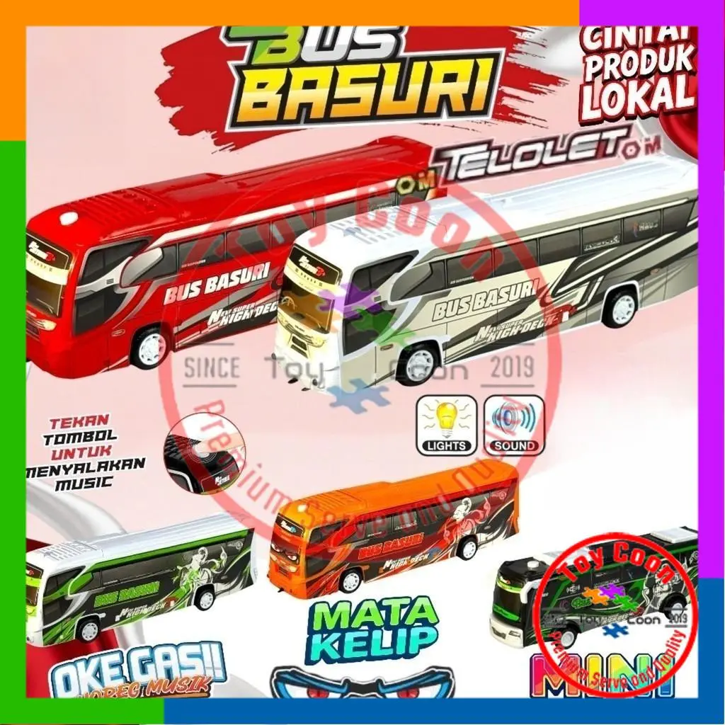 MAINAN BUS TELOLET BASURI LAMPU DAN LAGU/ BUS BASURI TELOLET VIRAL SNI (PACKING KARDUS DAN BUBBLE)
