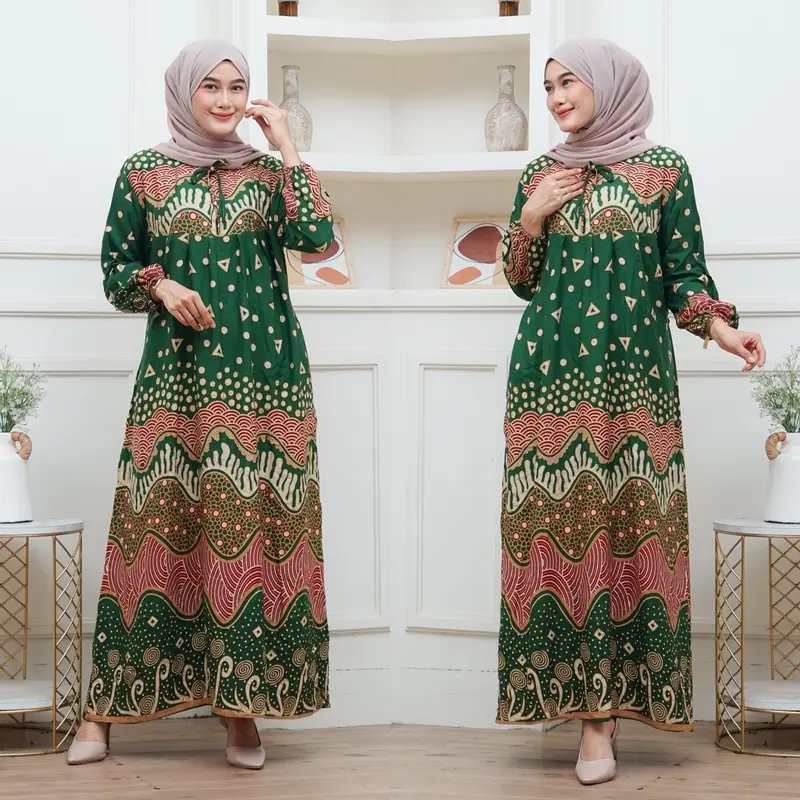 Gamis Batik Gamis Terbaru Bahan Rayon Dress Cantik Busui Bumil Wanita Muslim Lebaran Motif 3