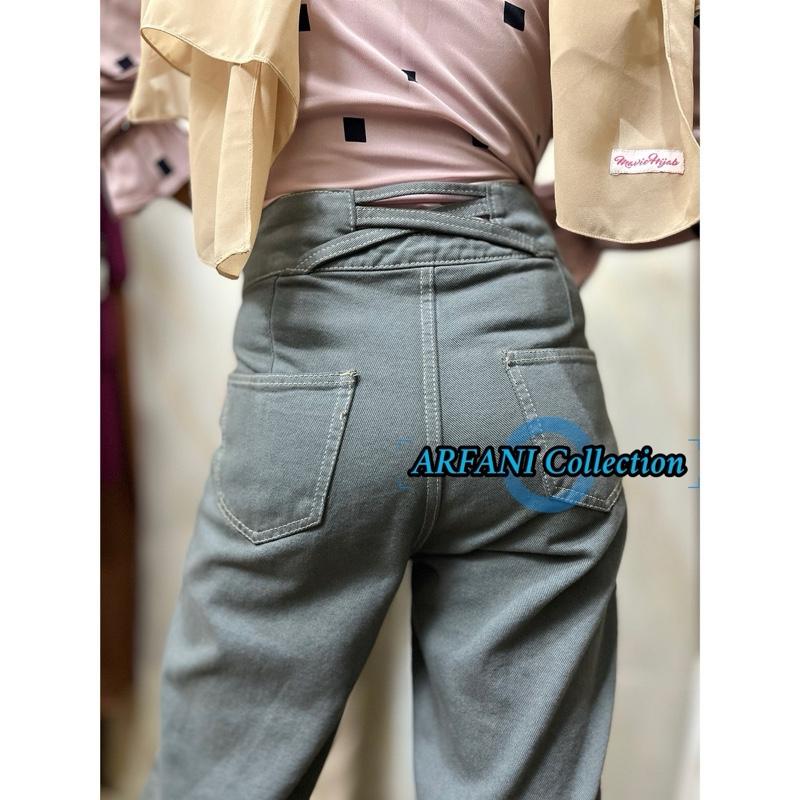 Arfani Collection J23 Celana Panjang Highwaist Kulot Silang Jeans Wanita Double Button 2 Kancing J23 - Variasi 9