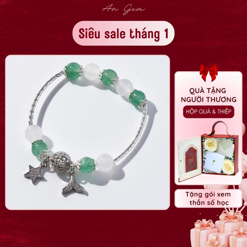  Vòng tay An gem đá tự nhiên dâu tây xanh mix mã não trắng full charm lắc tay đá năng lượng phong thuỷ nữ quà tặng sinh nhật giáng sinh Noel Tết Valentine  TẶNG GÓI XEM THẦN SỐ HỌC  