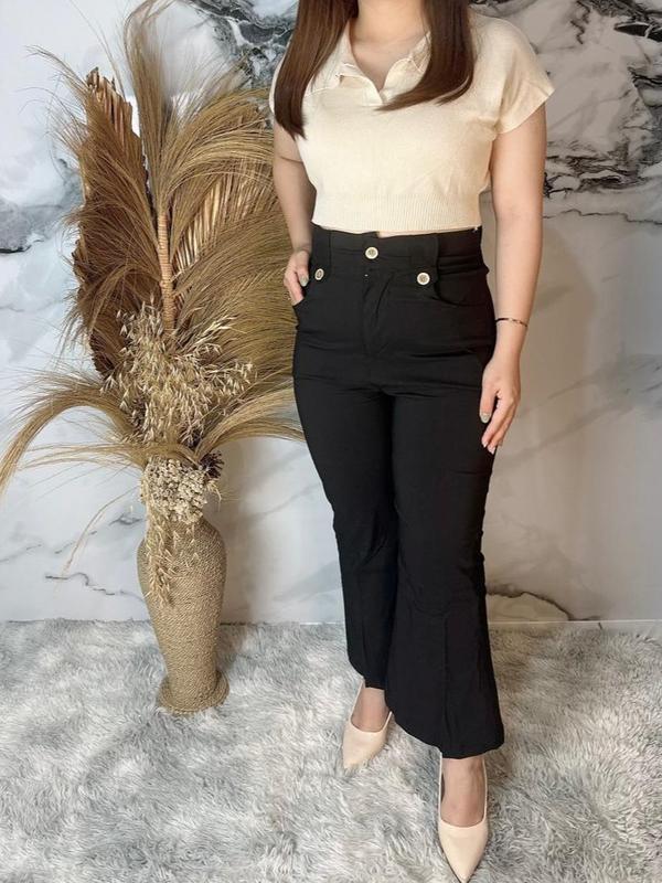 Celana Cutbray Bahan Soft Jeans Import Premium / Bahan Melar / High Quality / Celana Panjang Wanita celana korean style cut bray cutbray wanita celana  panjang Hitam Karet 0