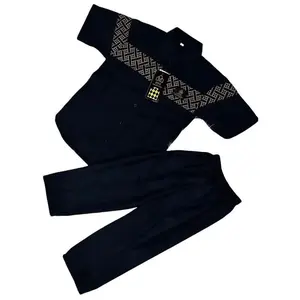 Setelan Baju Koko Anak Laki-laki Baju Koko Muslim Motif Kobata Bahan Katun  Usia 5-13 Tahun Lengan Pendek