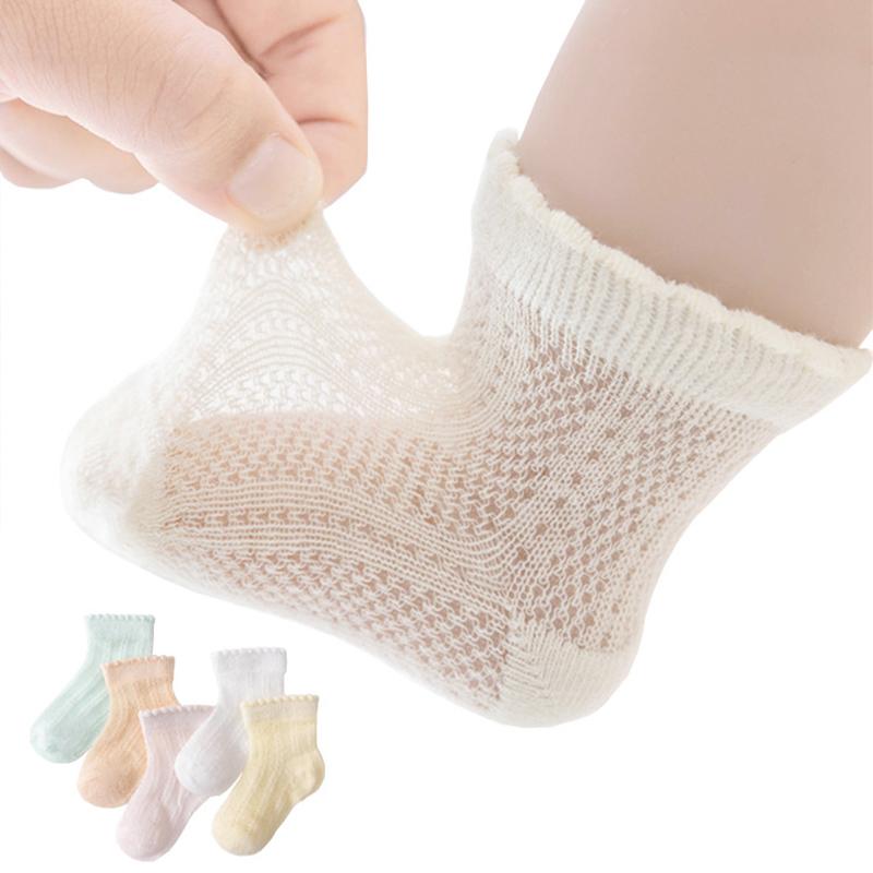 Tất Bông Cho Em Bé 5 Đôi, Mùa Hè, Lưới Thoáng Khí, Mỏng, Cho Bé Gái Mới Biết Đi, Tất Ngắn, Thoải Mái, Mềm Mại