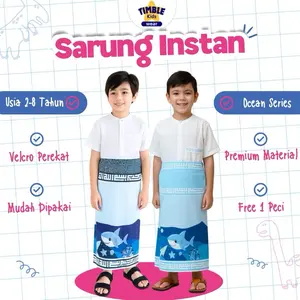 Timble Kids Sarung Instan Anak 2-10 Tahun Motif Ocean Blue Series Muslim Premium Free Peci Sarung Anak Untuk Setelan Koko