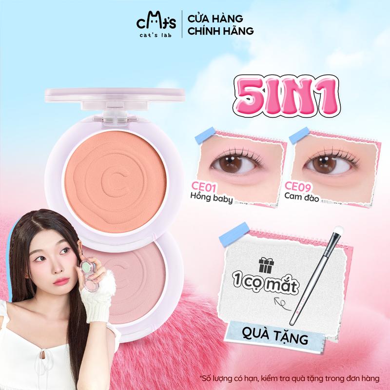  Combo 2 Phấn Mắt Đơn Cat's Lab Eye Stamp Shadow 5in1 Lì Mịn Ánh Nhũ Tự Nhiên Bền Màu Không Trôi 2,2g 