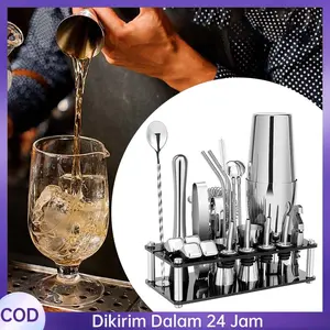 1set Cocktail Shaker Stainless Shaker Cocktail Alat Bartender Shaker Flair 23 In 1 Stainless Barista  Perlengkapan Bartender Set