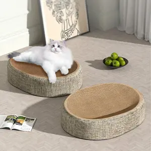 2in1 Cat Scratching Board Protect Furniture Grinding Claw Toys Oval Corrugated Paper Wear-resistant Cat Nest Cat Accessories