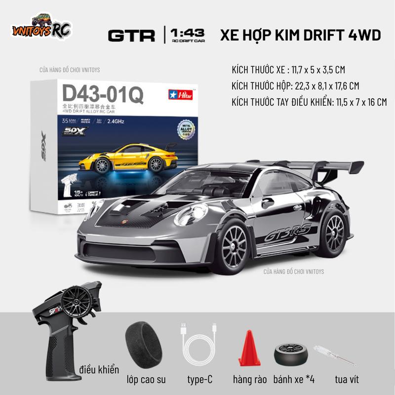  Xe Drift Hợp Kim Tỉ Lệ 1:43 – RC 4WD Kim Loại Đèn LED Servo & Gyro Xe Điều Khiển Từ Xa Mini Cao Cấp 
