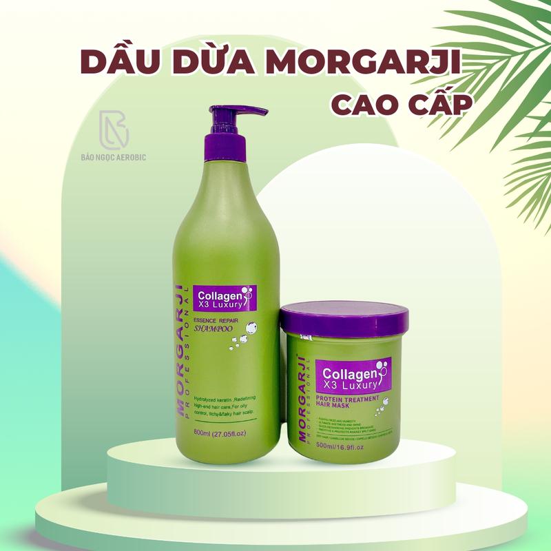 GB1 - MORGARJI - DẦU GỘI + HŨ KEM Ủ TÓC DỪA MORGAJI COLLAGEN - DƯỠNG ẨM VÀ MỀM MƯỢT TÓC