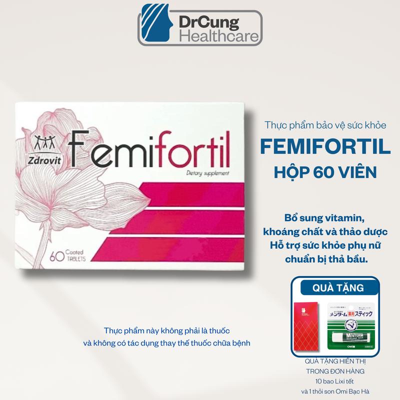 TPBVSK Femifortil Hộp 60 viên Bổ sung vitamin dành cho phụ nữ khi thả bầu MUA 1 HỘP TẶNG 1 SON OMI VÀ 10 BAO LIXI TẾT