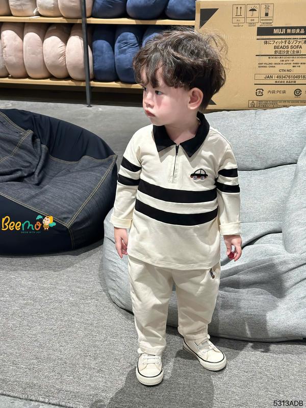 Áo polo dài tay 2 lớp Beemo thêu hình ô tô vải thun co giãn cho bé trai từ 9-24kg 5313ADB
