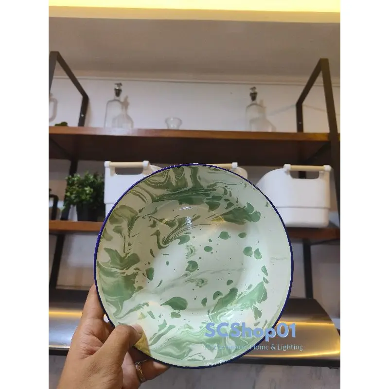 Piring Enamel Blirik Jadul / Piring Seng Enamel Ukuran 14cm/16cm/18 cm/20cm/22 cm 2