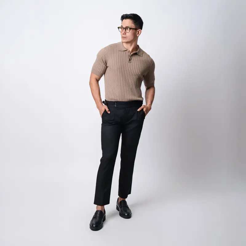 VENGOZ Polo Shirt Rajut Pria - Mens Polo Shirts Striped Light Brown 3