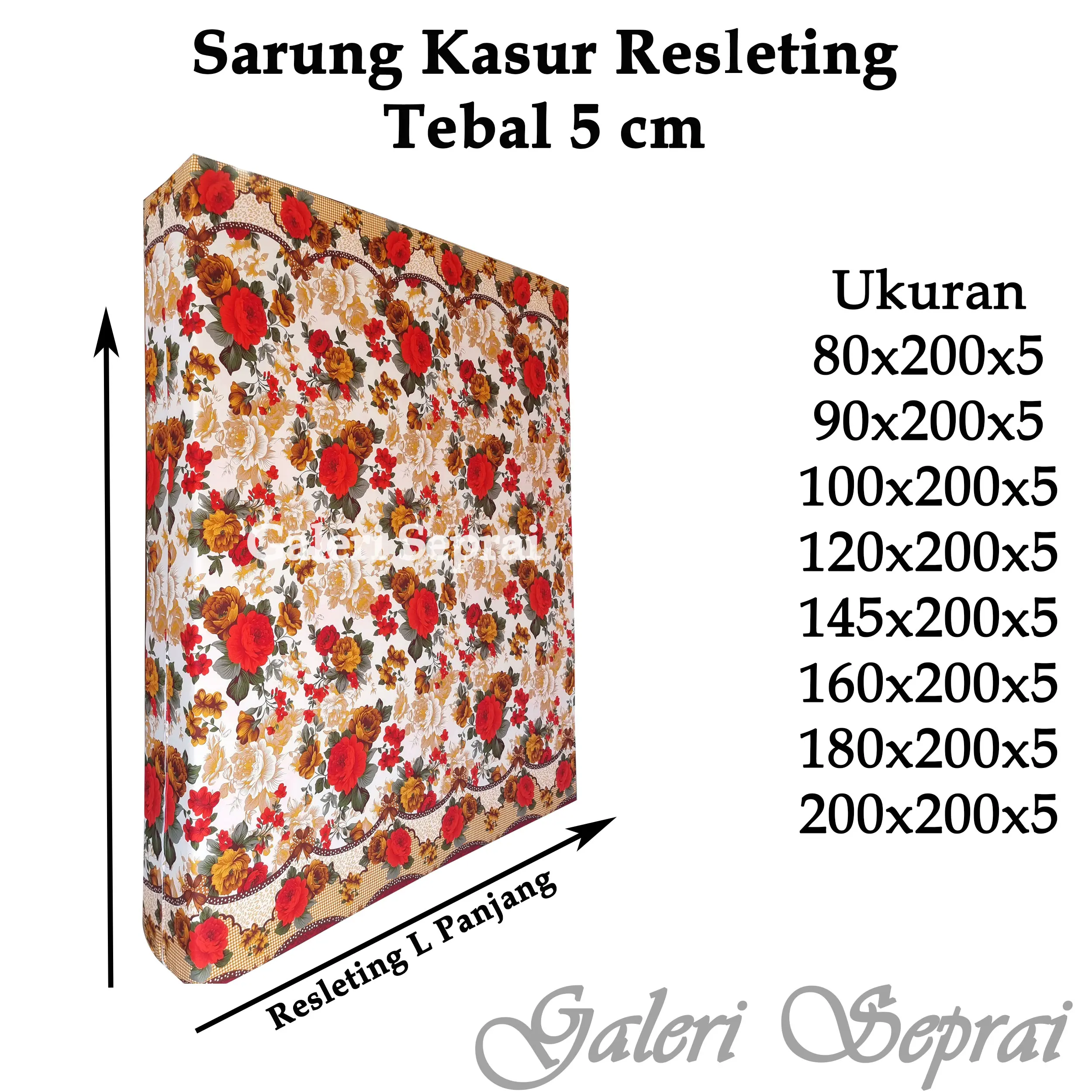 Sarung Cover Kasur Resleting Tebal 5 cm, Sprei Kasur Resleting Tinggi 5cm