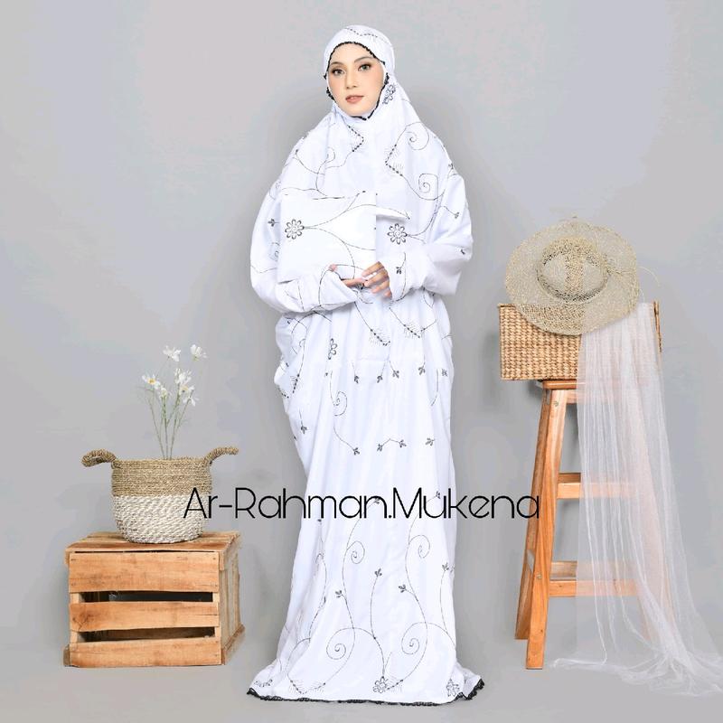 Ar-Rahman - Mukena Terusan Dewasa Bordir  Bunga Elmira Katun Premium Mewah Cantik 1
