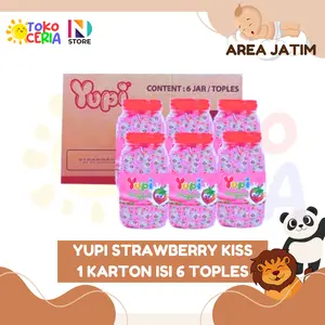 PERMEN YUPI STRAWBERRY KISS JAR 1 KARTON ISI 6 TOPLES
