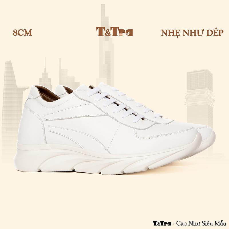   8CM  Giày Tăng Chiều Cao Nam T&Tra T228 Trắng - Nhẹ Hơn và Ít Dốc Hơn 