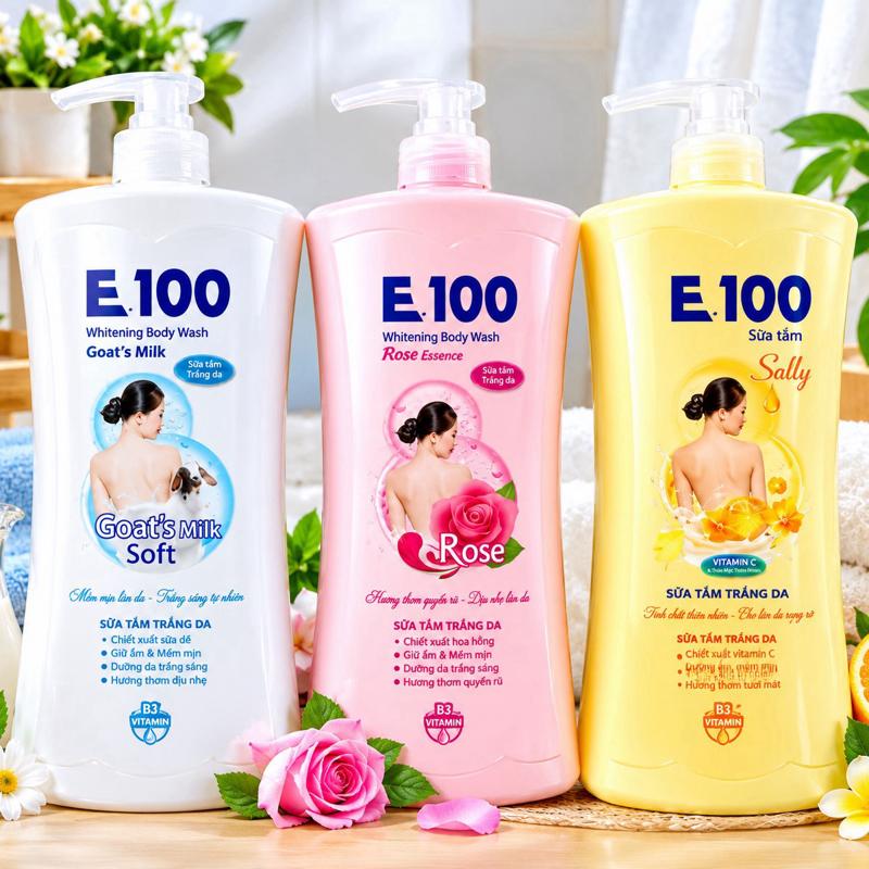 E100 - Dầu Gội Trắng Da E100 Goat's Milk, Rose & Soo Ham - Dưỡng Da Mềm Mịn & Trắng Sáng