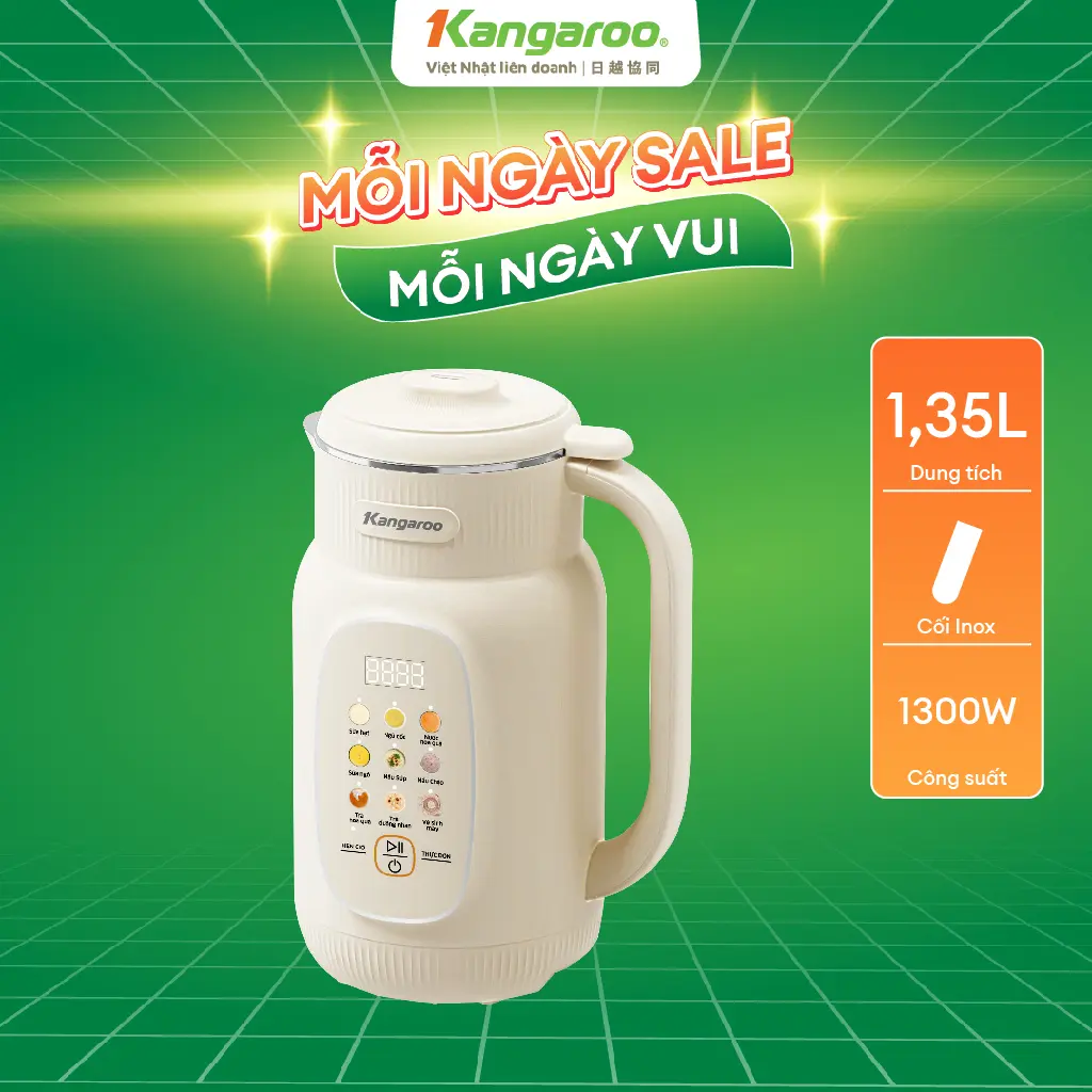 Máy làm sữa hạt Đa Năng Kangaroo KGNM135B01 - 8 Chức Năng Xay Nấu, Công Suất Xay 350W, Công Suất Nấu 1000W. Dung tích 1.35l