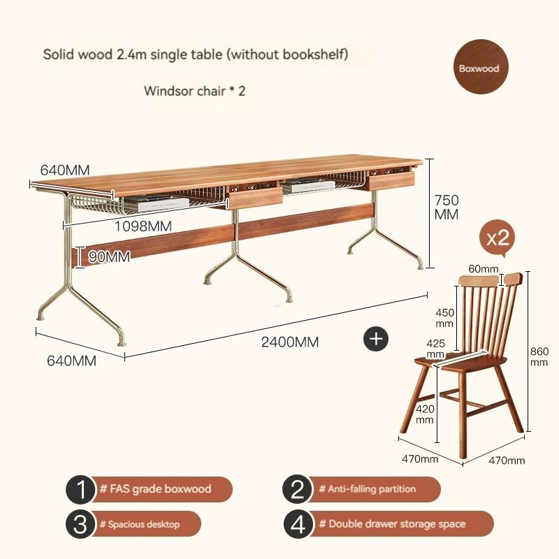 Product Introduction of 【Pre-order】Nordic solid wood desk, computer desk integrated Japanese style with bookshelf bookcase, home study table, multifunctional retro desk 19