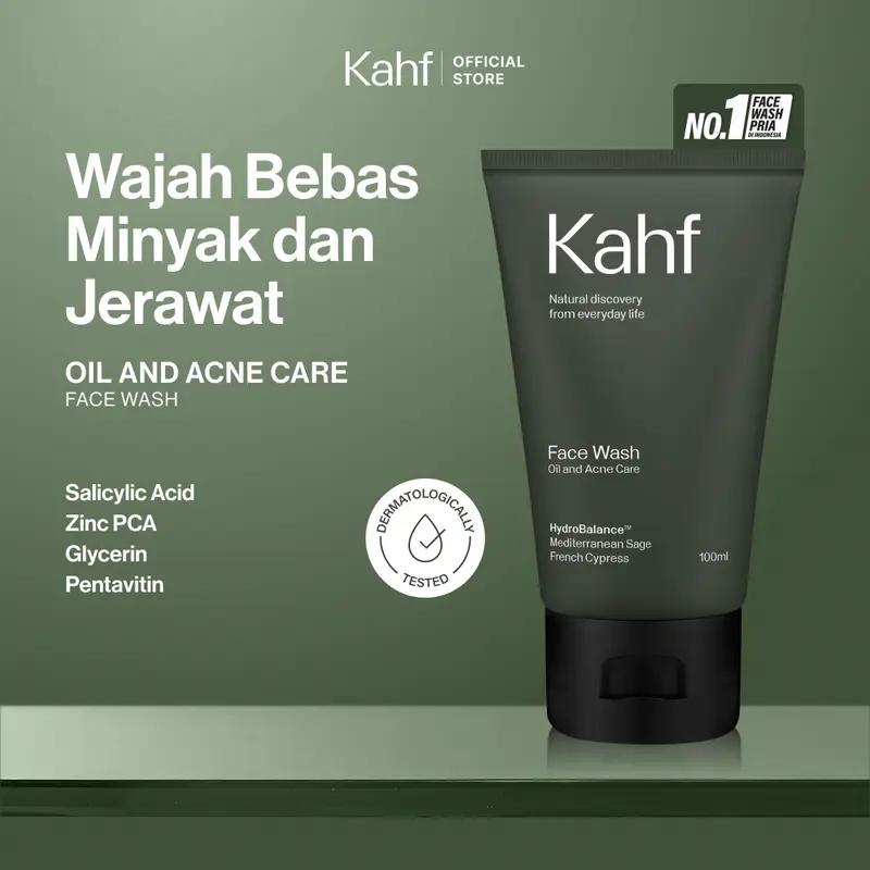 Kahf Face Wash Oil and Acne Care 100 ml - Sabun Cuci Muka Pria untuk Membantu Lawan Jerawat dan Kontrol Minyak - Suitable for Daily Use 1