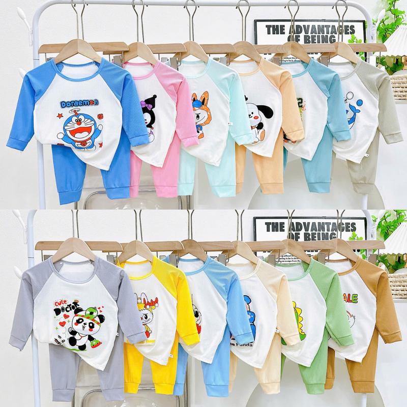 Combo 5 Tặng Thêm 1 Là 6 Bộ Dài Tay Chất Vải Tăm Lạnh Mỏng Mát Cho Bé Trai Bé Gái Từ 4kg - 15kg Vải Thun Tăm Mềm Mịn Co Dãn 4 Chiều Cực Mát Dễ Thấm Mồ Hôi ms01