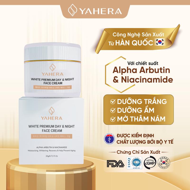 Kem Hỗ Trợ Dưỡng Trắng Mặt Ngày Và Đêm Cao Cấp YAHERA White Premium Face Cream Day Night Dưỡng Ẩm Phục Hồi Da 20g