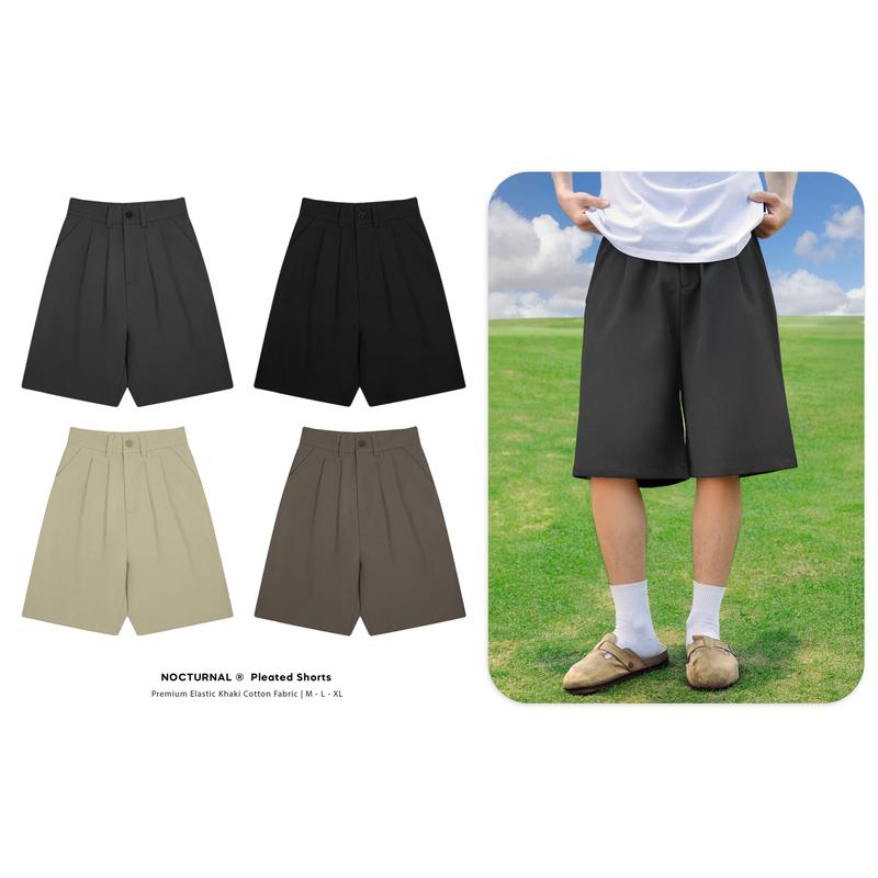 Quần Short Âu Form Lửng Ống Rộng NOCTURNAL Pleated Short Kaki Unisex Nam Nữ Local Brand