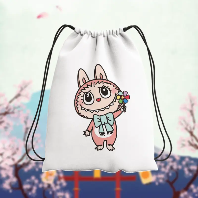 TasSerut Stringbag Wanita Sport Yoga Berenang | Motif Labubu | Blacu 38cm x 30cm Terlaris 7