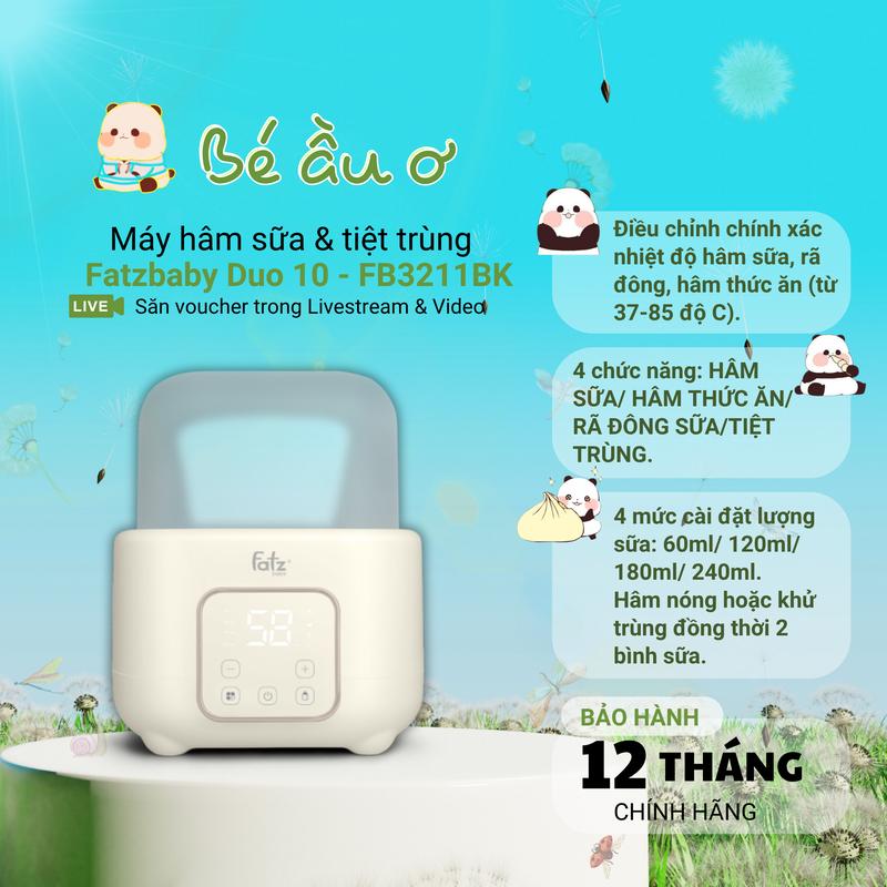 Máy hâm sữa và tiệt trùng điện tử 2 bình Fatzbaby Duo 10 FB3211BK