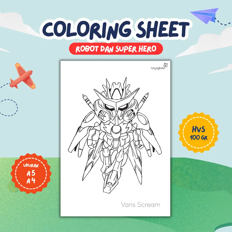 Lembar Mewarnai/Kertas Mewarnai/Coloring Sheet - Tema Robot & Superhero - Ukuran A4 & A5 - Kertas HVS Tebal 100 gram 5
