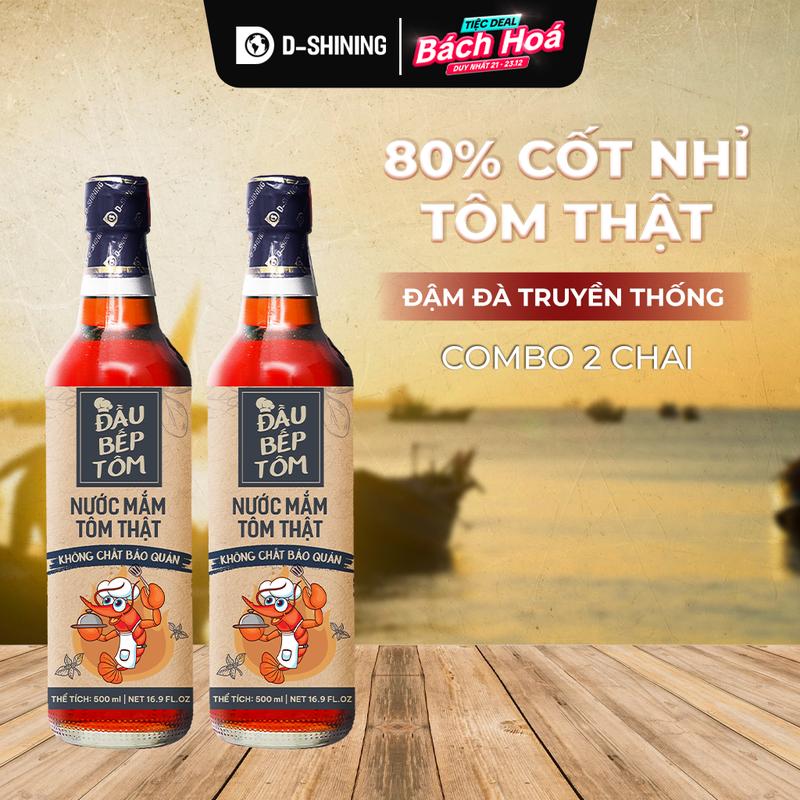 Combo 2 Chai Nước Mắm Cốt Nhỉ Tôm 80% Đầu Bếp Tôm 500ml – Không Chất Bảo Quản Dòng Ngon An Toàn