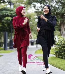 Andien Collection Sport Setelan 3in1 Baju Olahraga Wanita Muslim Celana Panjang Atasan Kaos Tunik  Size XL & XXL Material Jersey Super Lembut Nyaman