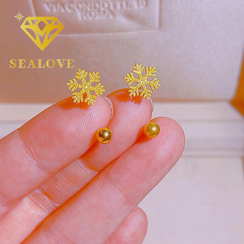 SEALOVE khuyên tai chữ u bong tai titan nữ bông tai hoa tuyết