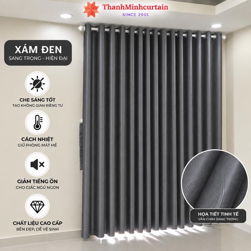 Rèm cửa sổ xám đen sang trọng, chống nắng cực tốt , nhiều kích cỡ, hoạ tiết,…