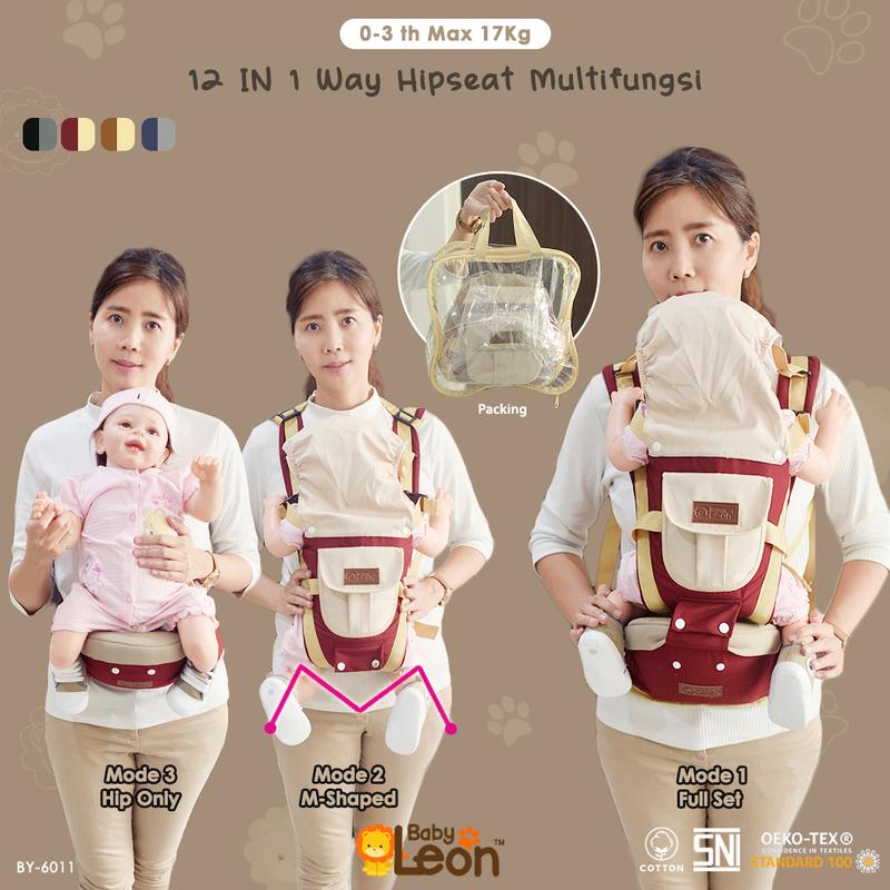 BABYLEON Gendongan Bayi 0-3Th 12in1 Gendongan Depan Model Terbaru 2023 BABY LEON Hipseat Gendongan Bayi Depan + Penutup Kepala Gendongan Anak Depan Multifungsi Gendongan Anti Capek Baby Carrier BY-6011 Gendongan Multifungsi Gendongan Samping 0