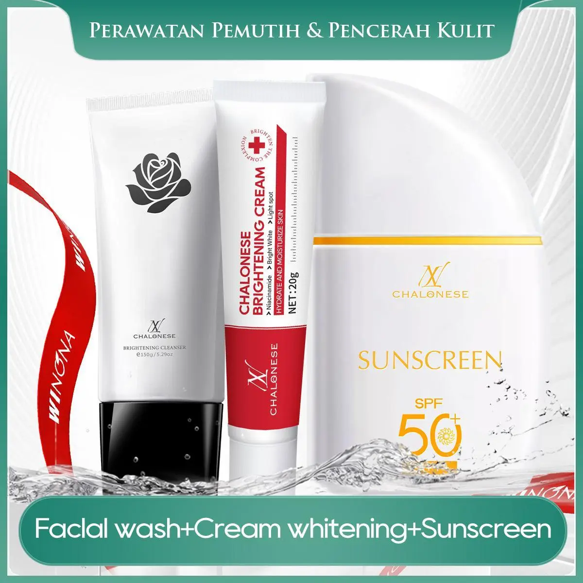 CHALONESE BRIGHTENING GLOW SERIES (1 PCS FACIAL WASH +1 PCS BRIGHTENING CREAM +1 PCS SUNSCREEN)